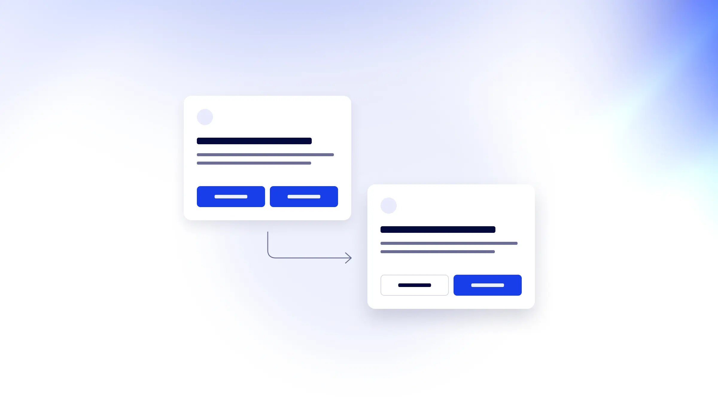 Two interface cards showing a change from two primary buttons to one primary and one secondary action.